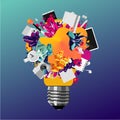 Creativity concept 3d bulb. Art and education vector banner. Abstract vector background for business.