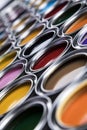 Creativity concept group of tin metal cans with color paint Royalty Free Stock Photo