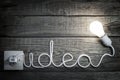 Creativity concept idea letters with bulb and wire Royalty Free Stock Photo