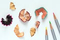 Creativity Concept Image of color Pencils and Wood Chips