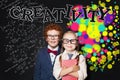 Creativity education and left hemispheres of the brain concept. Cute smart girl and boy in glasses portrait