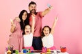 Creativity and family concept. Girls, man and woman Royalty Free Stock Photo