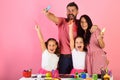 Creativity and family concept. Girls, man and woman Royalty Free Stock Photo