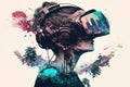 creativity and future vr headset double exposure machine Royalty Free Stock Photo