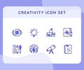 creativity icon icons set collection collections package eye focus bulb brain telescope sketch book white isolated background with