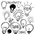 Creativity ideas light bulbs doodle collection vector Free Vector Royalty Free Stock Photo