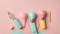 Creativity inspiration,ideas concepts with lightbulb and pencil on pastel color background.Flat lay design Royalty Free Stock Photo