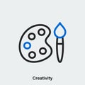 Creativity linear vector icon. Isolated outline pictogram of painting palette and brush on light background Royalty Free Stock Photo