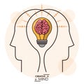 Creativity mind heads brain bulb efficient memory team