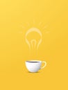 Creativity motivational poster with coffee cup and lightbulb steam vector concept. Yellow background.