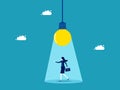 Creativity. smart businesswoman under the light bulb. business concept vector