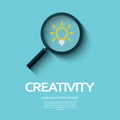 Creativity symbol with magnifying glass icon and