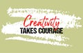 Creativity takes courage motivational quote grunge lettering, slogan design, typography, brush strokes background
