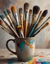 Creativity Unleashed, Mug Overflowing With Paint Brushes, Generative AI