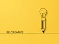 Creativity vector banner with lightbulb on pencil on yellow background with simple shadows.