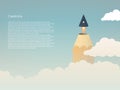 Creativity vector concept with pencil tip flying off as a rocket above clouds into the sky. Symbol of brainstorming