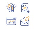 Creativity, Website statistics and Analytics graph icons set. Open mail sign. Vector