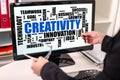 Creativity word cloud concept on a computer monitor Royalty Free Stock Photo