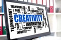 Creativity word cloud concept on a computer screen Royalty Free Stock Photo