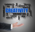 Creativity word cloud concept levitating above a hand Royalty Free Stock Photo