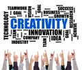 Creativity word cloud concept pointed by several fingers Royalty Free Stock Photo