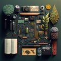 Creator, designer asset elements, top view, knolling items. Generative Ai