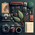 Creator, designer asset elements, top view, knolling items. Generative Ai