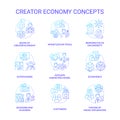 Creator economy blue gradient concept icons set