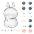 Watercolor constructor with funny bunny and different emotions