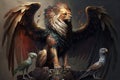A creature with the body of a lion, the wings of an eagle background Generative AI