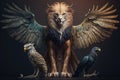 A creature with the body of a lion, the wings of an eagle background Generative AI