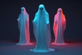 Horror white night ghost halloween spooky fun costume fear dark neon