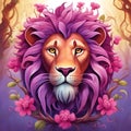 Lion merge with flower art