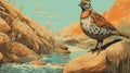 Riverfront Quail: Graphic Illustration Artwork By Bob Santillans