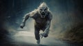 Terrifying White Werewolf Running In Ultra Realistic Style