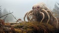 Hyperrealistic Marine Life: A Grotesque Caricature In A Foggy Forest