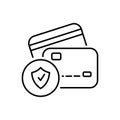 Credit bank card security protection icon, secure payment sign, credit card with shield and green check mark flat simple Royalty Free Stock Photo