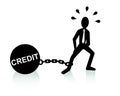 Credit burden concept, man dragging chains and big ball Royalty Free Stock Photo