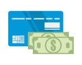 Credit card with bills money isolated icon