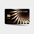 Credit card. With brown elements desing. And inspiration from abstract. On white background. Glossy plastic style.