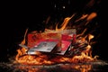 A credit card, burning in flames, definitive end to debts. Ai generated