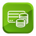 Credit Card Cash Coins Icon. Green Button. Eps10 Vector Royalty Free Stock Photo