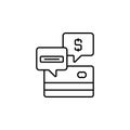 credit card, chat bobble line icon on white background