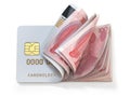 Credit card and chinese yuan in cash. Banking, shopping concept. Opening a wallet or bank account in China