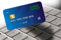 Credit card with computer keyboard in background. Close up concept Royalty Free Stock Photo