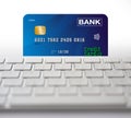 Credit card and computer keyboard with white background. Close up Royalty Free Stock Photo