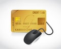 Credit card connected to a mouse. illustration