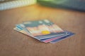 Credit card or debit card on working table ,shopping online concept Royalty Free Stock Photo