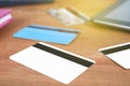 Credit card or debit card on working table ,shopping online Royalty Free Stock Photo