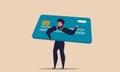 Credit card debt desperate and bankrupt man. Overspend shopaholic and paying debit vector illustration concept. Commercial risk Royalty Free Stock Photo